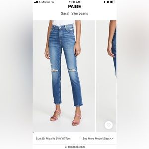 PAIGE Sarah Slim Jeans size 24 - EUC worn once